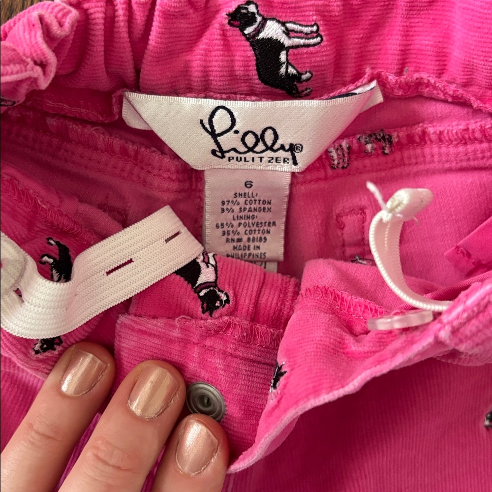 Lilly Pulitzer Y2K Pink Corduroy Flare Embroidered Terrier Pants, Size 6 - Picture 6 of 7